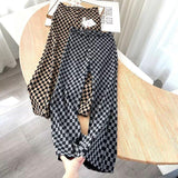 Women Sweatpants Vintage Chessboard Plaid Pants Autumn Knit Casual Sweatpants Bell-Bottom Pants
