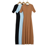 Women Dresses Summer round Neck Half Sleeve Dress Knitted Dress (Xds0414)