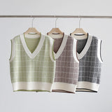 Women Knitted Pullover Autumn Winter Retro Short V-neck Sweater Vest Knitted Vest