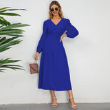 Women Date Dress Autumn and Winter V-neck Bubble Long Sleeve Dress