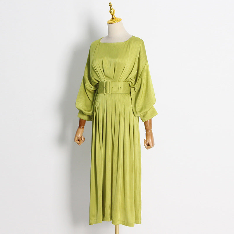 Women Dresses Spring round Neck Lantern Sleeve Dress (Qymy0409)