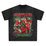 Men Vintage Football T-Shirt Retro C Luo Printed Short Sleeve Crew Neck Casual T-Shirt