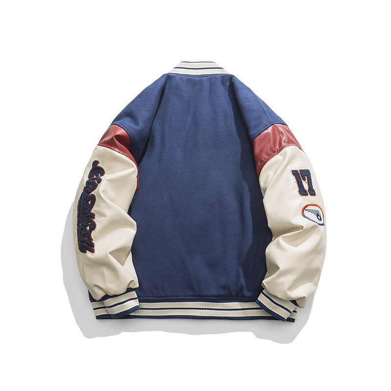Unisex Winter Cotton Coat Retro Patchwork Three-Dimensional Printed Baseball Uniform Cotton-Padded Coat