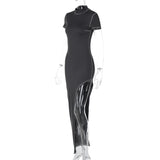 Women Dresses Spring Summer Slim-Fit Split Short Sleeve Dress
