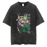 Washed and old T-shirt anime ONE PIECE short sleeve
