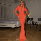 Women Dresses Winter Slim-Fit Hood Long Sleeve Dress