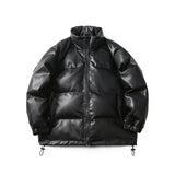 Unisex Winter Cotton Coat Letter Printed Stand-up Collar Cotton-Padded Clothes PU Leather Cotton-Padded Jacket