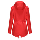 Women's Trench Coat Long-Sleeved Waterproof Mid-Length Trench Coat Women's Hooded Striped Raincoat