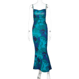 Women Dresses Spring Sexy Backless Printing Slip Dress