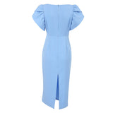 Women Dress Spring/Summer round Neck Puff Sleeve Dress Sheath Tight Dress