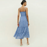 Robe Bridgerton Blue Printed Long Slim Strap Dress