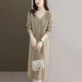 Women Knitwear Spring and Autumn V-neck Mid-Length Sweater Sweater