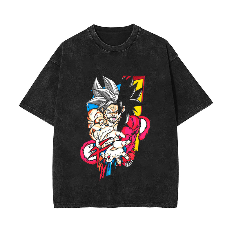 Washed and old retro short-sleeved T-shirt anime dragon ball