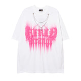 Men T Shirt Hip Hop Heart Graffiti Necklace Short Sleeve T-shirt