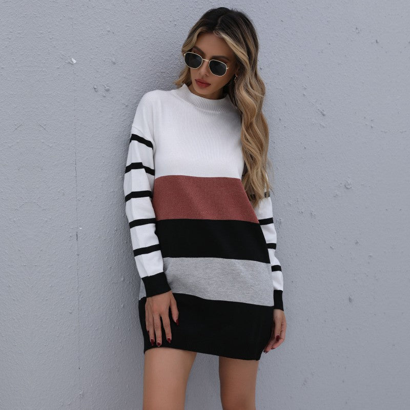 Women Knitted Sweater Autumn and Winter Long Knitted Base Sweater Dress