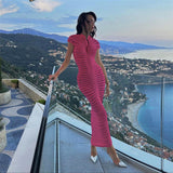 Women Dresses Autumn Short Sleeve Long Skirt Sexy Slim Knit Dress (Bla0420)