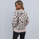 Women Knitted Sweater Autumn and Winter Leisure Women's Loose Leopard Print Long Sleeve Sweater