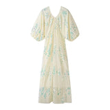 Women Dresses Summer Batwing Sleeve V-neck Long Dress (Xds0414)