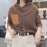 Women Knitted Pullover Loose Hooded Sweatshirt