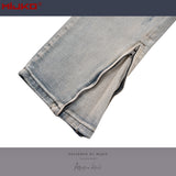 MIJKO Mens Vintage Pants Zipper Slim Fit Ripped Old Jeans