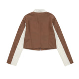 Women Jacket Color Matching PU Leather Short Coat Motorcycle Clothing Jacket