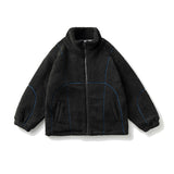 Unisex Winter Cotton Line Embroidered Stand Collar Cotton Coat Vintage Polar Fleece Loose Cotton Coat