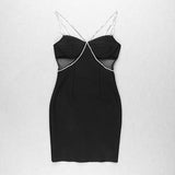 Women Evening Dress Crystal Drill Chain Straps Tulle Backless Evening Gown