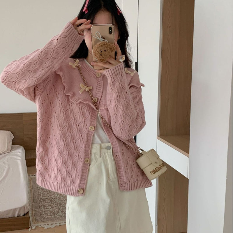 Women Knitwear Autumn and Winter Bowknot Sweater Loose Knitted Cardigan