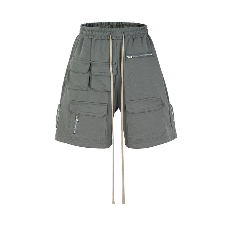 Men Shorts Terry Clip Pocket Zipper Tooling Casual Loose Breasted Men's Pants