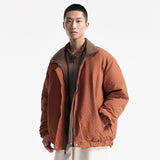 Unisex Winter Cotton Coat Plaid Stand-up Collar Thermal down Jacket Retro Two-Sided Wear down Jacket Men