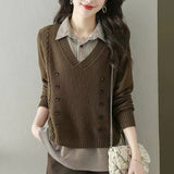 Women Knitted Pullover Spring and Autumn Loose Long-Sleeved Sweater Top