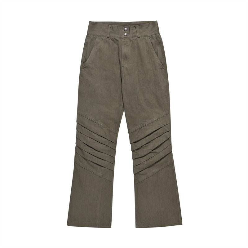 Men Sweatpants Layered Pleated Straight Jeans High Waist Casual Wide Leg Loose Trousers