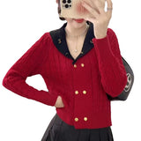 Women Knitwear Spring and Autumn Lapel Double Breasted Sweaters Cardigan
