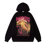 Men Hoodie Flame Graffiti Printing Washed Hooded Sweater