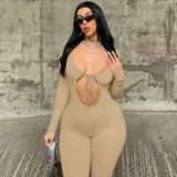 Women Jumpsuit Autumn Sexy Chest Hollow Slim Fit Long Sleeve Jumpsuit