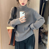 Women Knitwear Autumn and Winter Turtleneck Solid Color Knitwear Loose Sweater