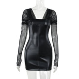 Women Dresses Pu Mesh Leather Skirt Autumn and Winter Short Skirt Xs23255ll (Csm202403)