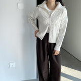 Women Cardigan Sweater Autumn Sweater Cardigan Zipper Turn-down Collar Coat Q625