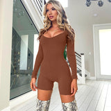 Women Jumpsuit Winter U-Neck Slim Fit Long Sleeve Jumpsuit
