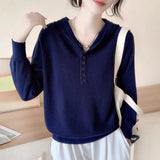 Women Knitted Pullover Autumn Hooded Knitwear Loose Thin Casual Long Sleeve Top