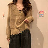 Women Knitted Cardigan V-neck Hole Autumn Sweater Coat