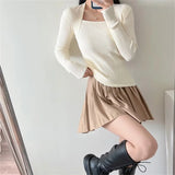 Women Sweater Knitwear off-Shoulder Pullover Slim Bottoming Shirt