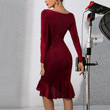 Women Dress Sexy V-neck Velvet Slim Fit Hip Skirt