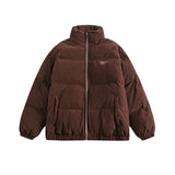 Unisex Winter Cotton Coat Solid Color Embroidered Logo Stand-up Collar Cotton-Padded Clothes Vintage Loose Cotton Coat