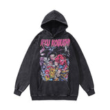 Men Hoodie Cartoon Printed Distressed Hoodie Retro Loose Hooded Sweater