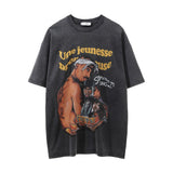 Men Vintage T-Shirt Character Printed Distressed Short Sleeve T-shirt