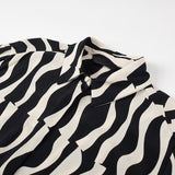 Women Tops Summer Wave Pattern Shirt Single-Breasted Mid-Length Top