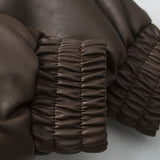 Unisex Winter Cotton Coat Winter Stand-up Collar down Jacket Retro Loose PU Leather down Jacket