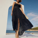 Women Dresses Summer Hollow Embroidery Long Suspender Skirt (Qymy0409)