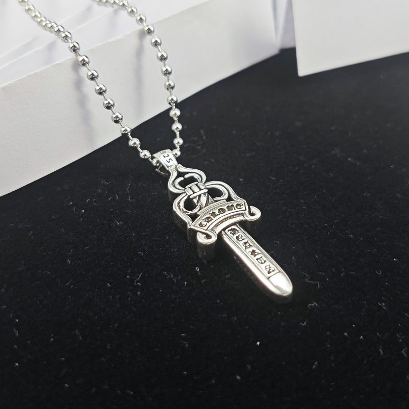 Chrome Hearts Necklace Vintage Single Sided Sword Pendant Pearl Bead Necklace